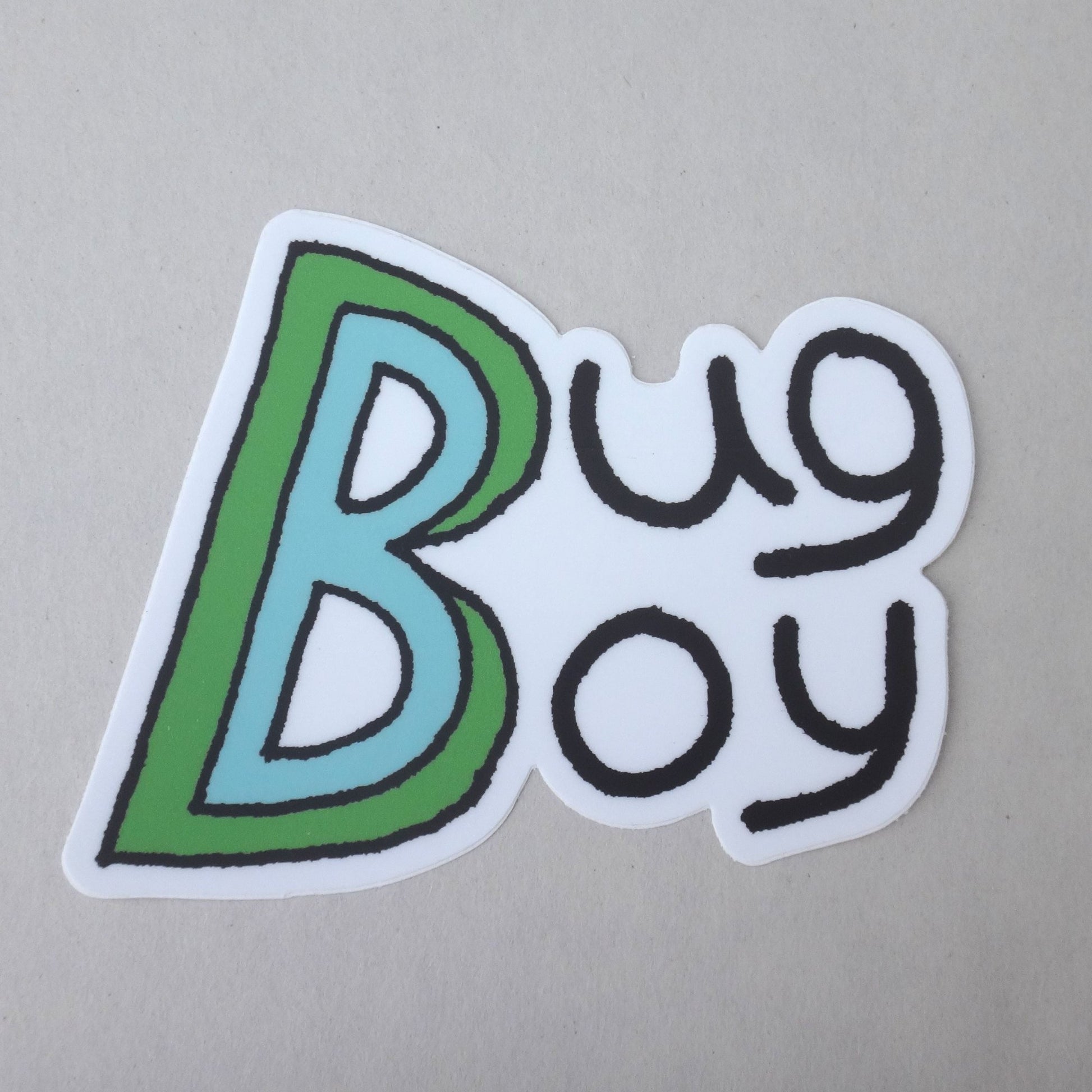 A sticker of the Bug Boy Logo